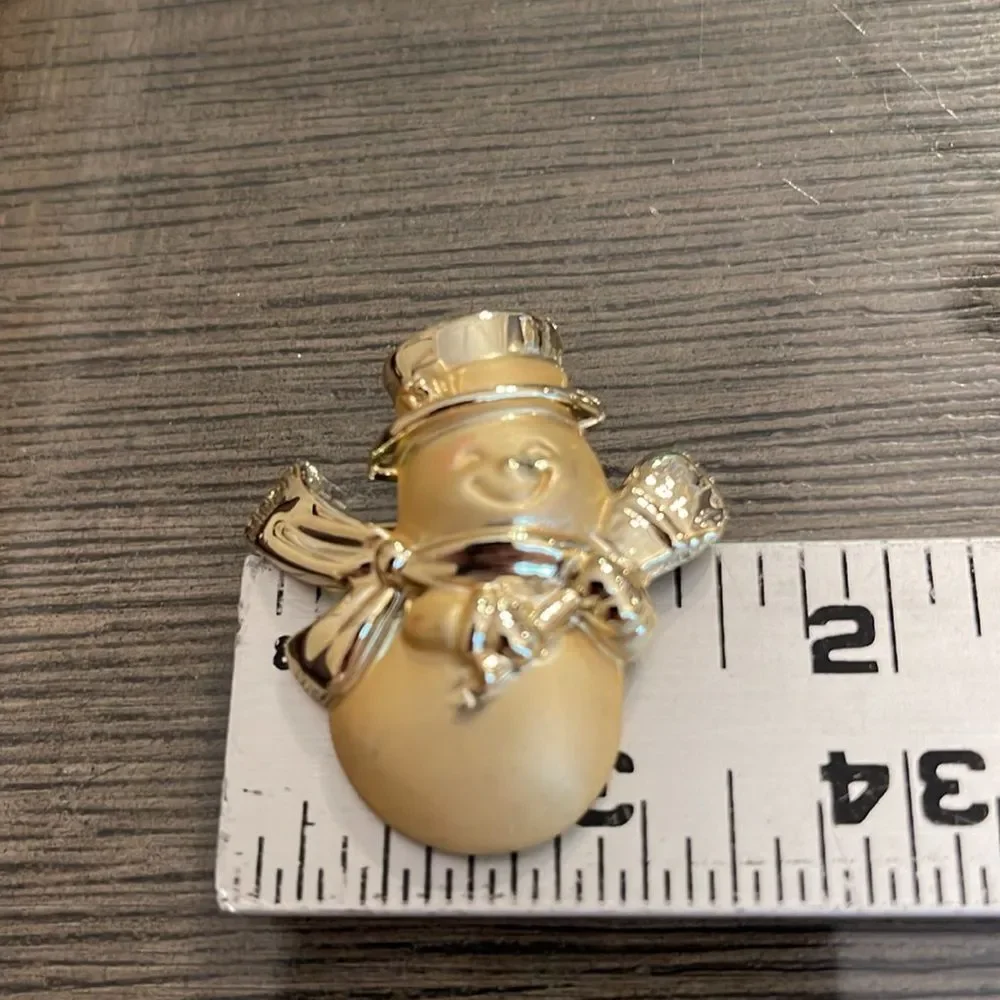 Vintage Matte & Shiny Gold-tone Colored Snowman Pin Holiday Brooch Christmas Pin